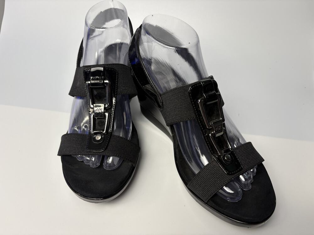 Anne Klein Women’s Shoes Wedge Heel Size 7.5M AKVAREK Black Open Toe